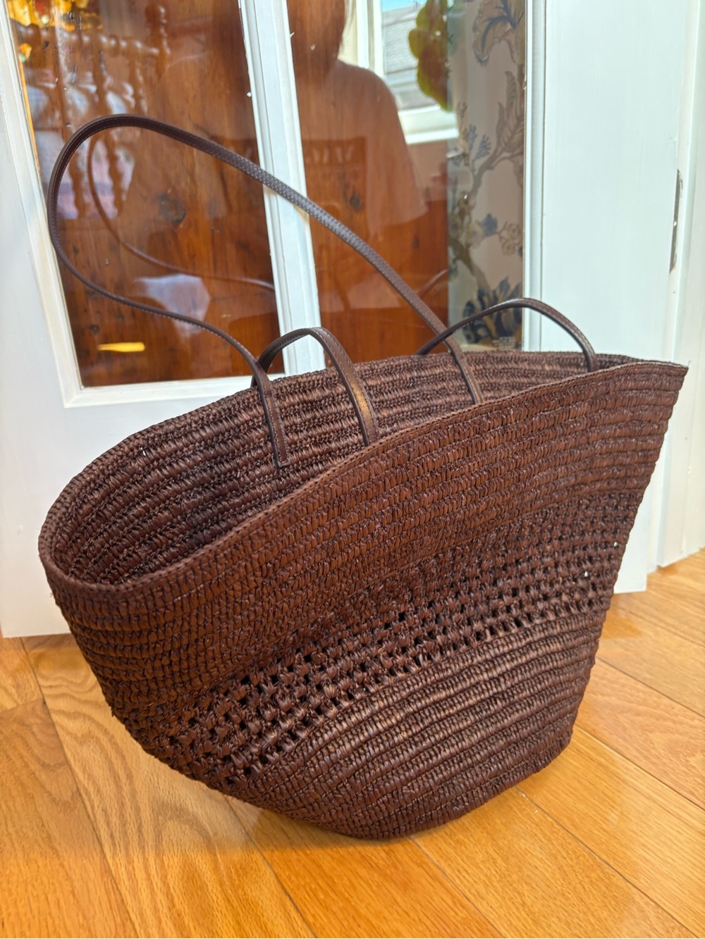 EUC Sezane Maia Basket Bag, Natural Choco Raffia - Picture 3 of 7